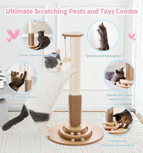 Made4Pets Cat Scratching Post for Indoor Cats with Self Groomer, 28.3" - size: 28.3"H