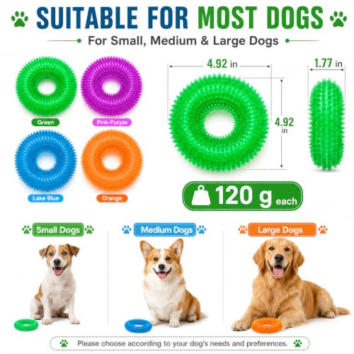 Dog Chew Toys for Aggressive Chewers, Squeaky Floating Donut Rings, 4 Pack - color: 4 Colors