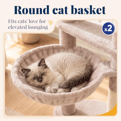 Hey-brother Cat Tree Tower with Extra Large Platform, Big Condo, MPJ070MU - color: Muchroom, size: 51.1 inches