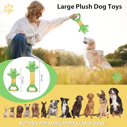 Letsmeet Dog Squeak Toys Durable Plush Dog Toy with Crinkle Paper, Tug of War Pull Toys for Puppies, Interactive Dog Chew Toys for Small, Medium and Large Dogs - style: Big-faced frog