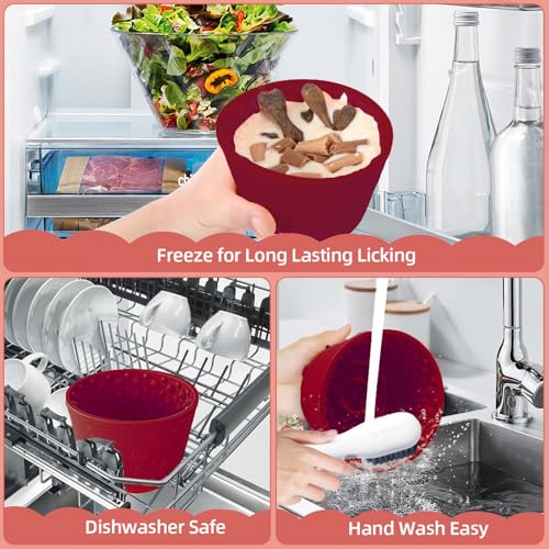 Dog Lick Bowl, Non-Slip Freeze Slow Feeder Small Medium, 1.6 Cup - color: Claret