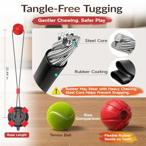 Dog Suction Cup Tug of War Toy, Interactive Self Play Dog Ball Toy with Chew Rope, Indestructible Bite Resistant Pet Training Tug Toy for Small Medium Large Dogs (Black red)