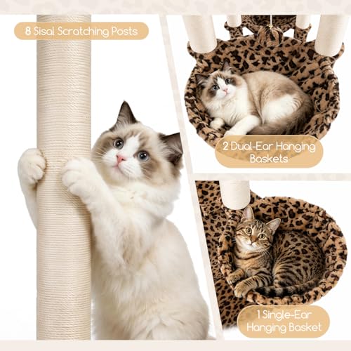 Globlazer 82in Leopard Extra Large Cat Tree for Indoor Large Cats, S82 - color: Leopard Print