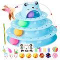17 Pack Cat Toys, 4-Level Turntable Ball Track Interactive Cat Toy for Indoor Cats, Self Play Fun Roller with Colorful Rotating Ball Puzzle Exercise Kitten Toys Set - color: Light Blue