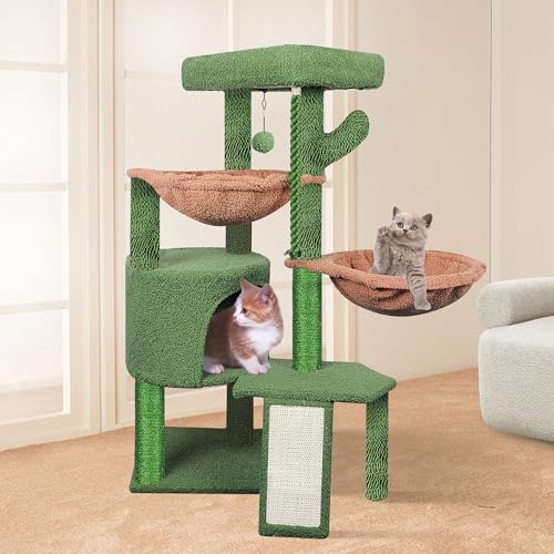 Wang Xin Three Layer Cat Tree with Cat Condo Scratch Pad and Two Hammocks,Green … - color: Green, size: Small