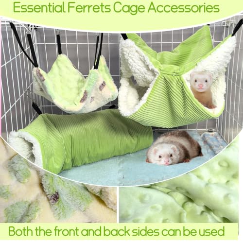Hamiledyi Rat Hammock 5 Pack Sugar Glider Bed Climbing Ropes Toys Ferret Tunnel Hanging Hammock Swing Hideout Cage Accessories for Hamster Mice Small Animals - color: Green