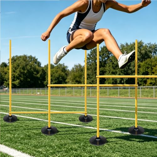 Adjustable Agility Hurdles, Soccer Training Poles, Dog Agility Jumps and Weave Equipment for Indoor and Outdoor Use - color: Yellow 4