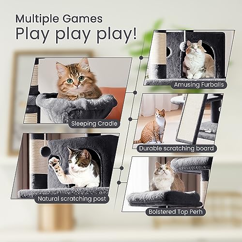 SHA CERLIN 68 Inches Multi-Level Large Cat Tree for Large Kitties/Big Cat Tower with Condo/Cozy Plush ‌Pussycat Perches/Sisal Scratching Posts and Hammocks/Activity Center/Dark Grey - color: Dark Grey, size: 68in