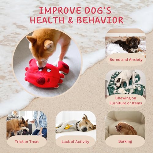 Hide and Seek Plush Dog Toys, Crab Interactive Toy for Small Dogs, Red Puppy Puzzle Squeaky Toys with Crinkle Papers, Durable Snuffle Dog Toys for Medium Pet - color: Red Crab