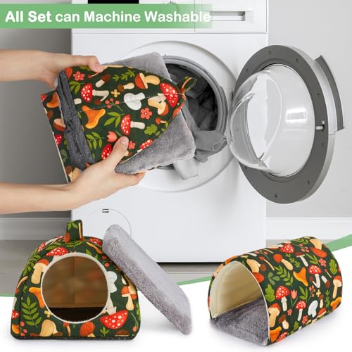 Bienbee Guinea Pig Hideout, 2 Piece Washable Set for Small Animals Small - color: Green Mushroom, size: Small(7.3"L x 7.3"W x 6.7"H)
