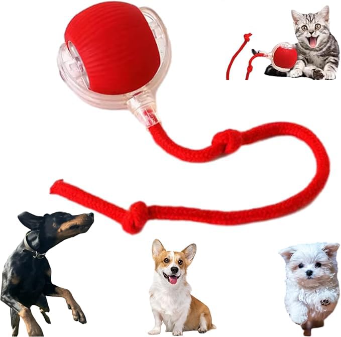 Valentines Day Gifts 2025 New Electric Dog Ball Toy,Electric Ball Dog Toy for Cat,360° Smart Automatic Interactive Rolling Dog Ball, Smart Interactive Pet Toy Ball,Automatic Dog Toy - color: red