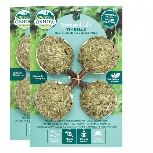 Oxbow Enriched Life Timbells, Rabbit Toys, Guinea Pig Toys, Enrichment for Bunny, Guinea Pig, Hamster, Rabbit, Chinchilla, Timothy Hay, Chinchilla Cage Accessories, Small Pet Accessories for Cage - size: .1 LB (Pack of 2)