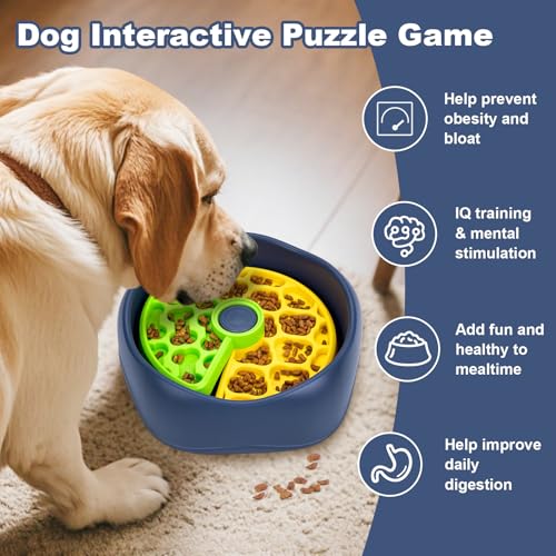 Star&Mi Slow Feeder Dog Bowls, 3-Layer Interactive Dog Puzzle Feeder, Dog Slow Feeder Bowl & Lick Bowl for Dogs, Non-Slip Dog Bowl Slow Feeder for Medium & Large Breeds, Holds 6–8 Cups - color: 3 Layer Bowl-Green&Yellow