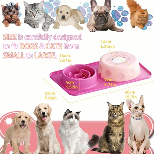 2-in-1 Dog Lick Bowl with Rolling Ball & Slow Feeder Down Slow Eating Speed - color: Pink