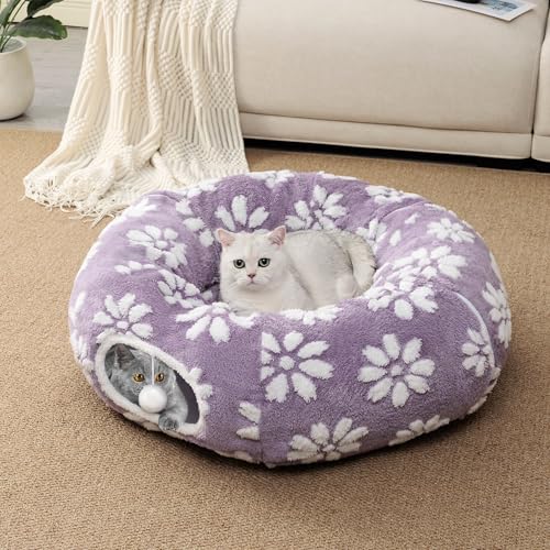 Cute Round Cat Tunnel for Indoor Cats, Purple - color: Purple Flower, size: Round