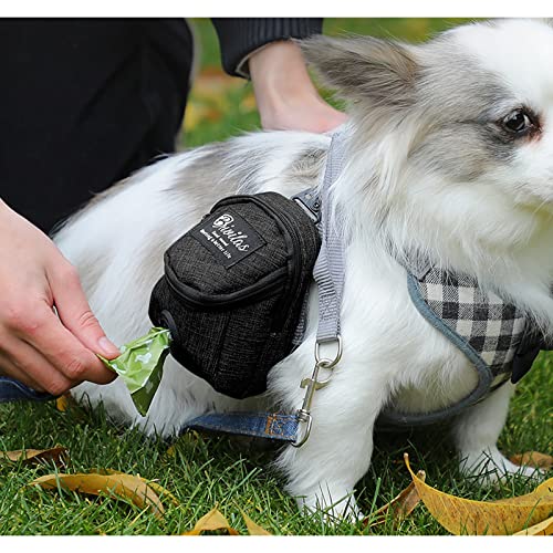 FuninCrea Dog Treat Pouch Bag, Black, 4.7 x 3.1 x 3.1 inches (12 x 8 x 8 cm), Oxford Cloth, Dog Training Treat Pouch with Built-in Poop Bag Dispenser, Practical Classic