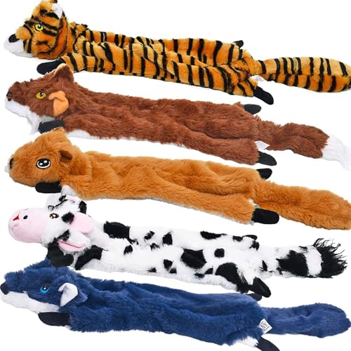 SHARLOVY Dog Squeaky Toys 5 Pack, Pet Crinkle Toy No Stuffing Animals Plush - color: 5 Pack, size: Large