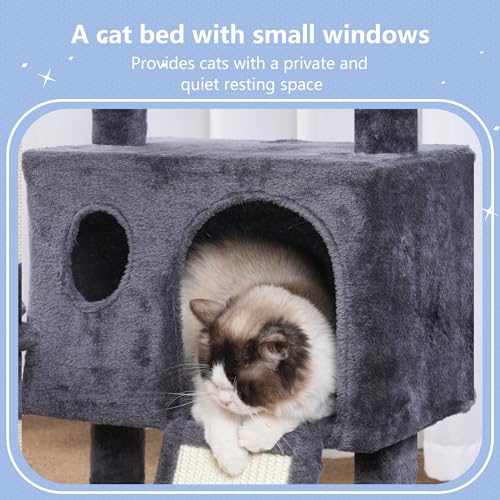 Hey-brother Cat Tree Tower with Removable Toys, Scratching Posts, MPJ008SG - color: Smoky Gray