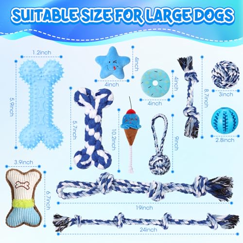 Vinsot 12 Pack Large Dog Chew Toys for Aggressive Chewers, Blue - color: Blue White