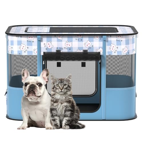 XRG Foldable Pet Playpen,Indoor Cat cage Puppy Crates L(35.4"x27.6"x23.6") - color: Blue, style: Large（35.4"L x 27.6"W x 23.6"H）