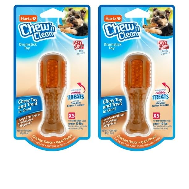 (2 Pack) Drumstick Dog Chew Toy, Chicken Flavored, Nylon, Extra Small, Dental Benefits, Easy to Grip Shape