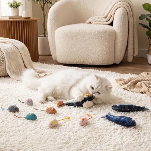 Leitee 12 Pack Cat Toys Plush Mice Flopping Fish for Indoor Cats Dogs - style: Simulated Fish