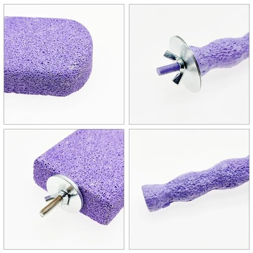 Pet Teeth Grinding Stone and Perch, Bird Perch Stands, Natural Chewing Toys for Small Medium Birds Budgies Conures Cockatiels Rats, Purple and Pink - color: Purple and Pink, size: Big