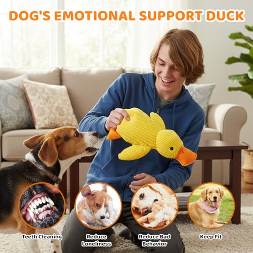 1 PCS Calming Duck Toy for Dogs, The New Mellow Dog Calming Duck, Soft Plush Yellow Duck Dog Toy, Anxiety Relief for Pets, Quacking Sound for Indoor Dogs, 23x20 cm
