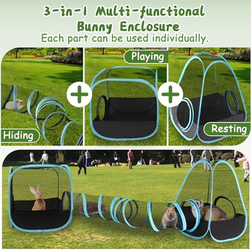 YUEPET Large Rabbit Tunnel, Bunny Tunnel for Small Pets, Ferret playpen - color: Mesh Black Blue