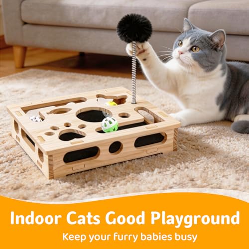 Cat Scratch Puzzle Enrichment Box with 3 Balls & 2 Feather Wands