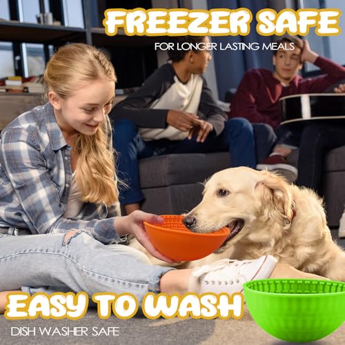 Patelai 2 Pcs Dog Lick Bowl, Slow Feeder Bowl for Dogs, Orange, Green, Bone - color: Orange, Green