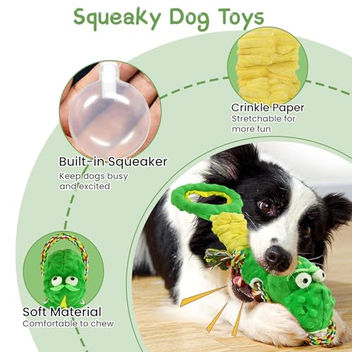 YINEYA Squeaky Dog Chew Toys,Interactive Tug of War Dog Toys to Keep Them Busy,Soft Plush Dog Toys for Small Medium Large Breeds,Dog Rope Toys for Teething,Reward Gift