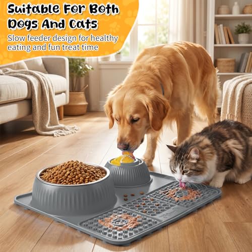 Dog Lick Bowl with Rolling Ball for Liquid and Thick Treat - color: Gray