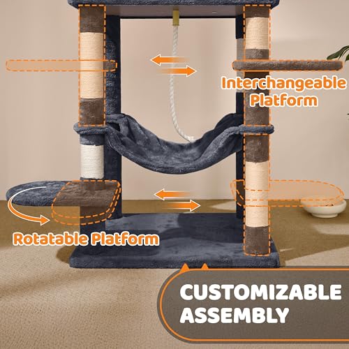 Yaheetech 59in Cat Tree Large Cat Tower with Scratching Posts, Pet Play House Climber Activity Center with Condo and Anti-Dump Device for Kittens/Cats, Dark Gray - color: Dark Gray