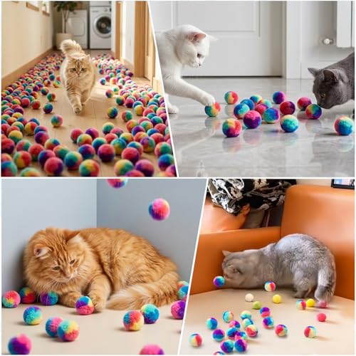 Mity rain 51PCS Cat Ball Launchers & Pom Pom Balls Interactive Cat Toy Set - style: 51PCS Pink