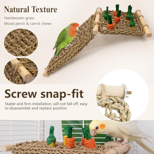 Parrot Chewable Natural Seagrass Woven Hammock,Natural Parrot Net(Carrot) - color: Splicing