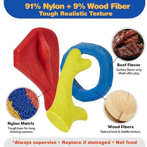 FOFOS Dog Chew Toys for Aggressive Chewers, 3 Pack Tough Nylon Dog Toys