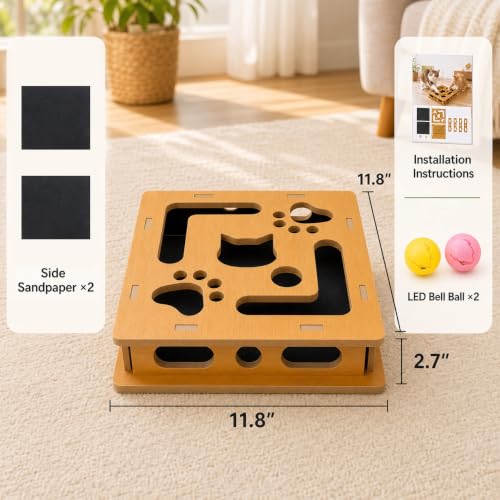 Cat Nail File Scratcher Box MDF Puzzle Toy with Sandpaper - color: Brown