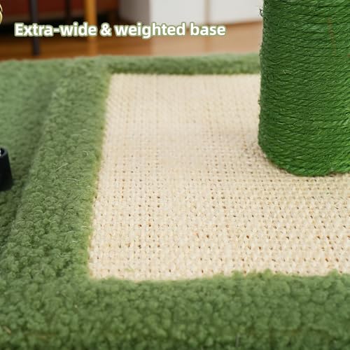 YUNIQUE Cactus Cat Scratching Post with Sisal Rope, Small Cat Tree with Dangling Balls & Feather for Kittens (Green, 22.8'') - color: green, size: 22.8'' square