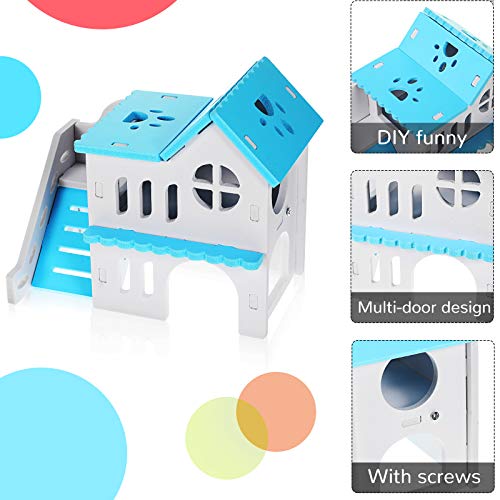 Skylety 5 Pcs Hamster Toys Wooden Accessories, 6.3 x 3.93 x 5.5 Inch, Blue - color: Blue
