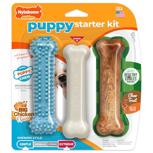 Nylabone New Puppy Starter Kit, Puppy Teething Toys, 3 Pack, Blue - color: Blue, size: Small
