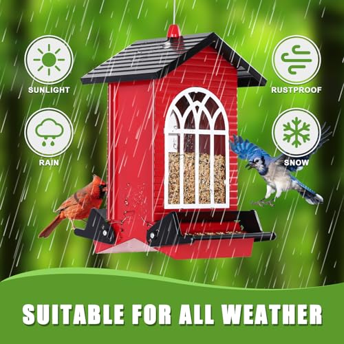 Gbekery Squirrel Proof Bird Feeders, 5LB Capacity, Weight-Activated, Red - color: Red