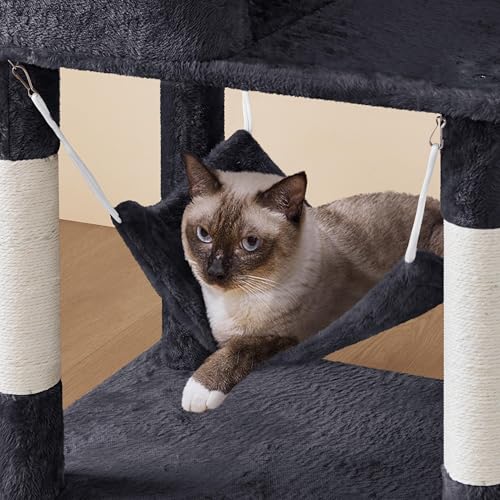 Yaheetech 64.5in Cat Tree for Large Cats with 2 Condos, 2 Perches - color: Black, size: 64.5in