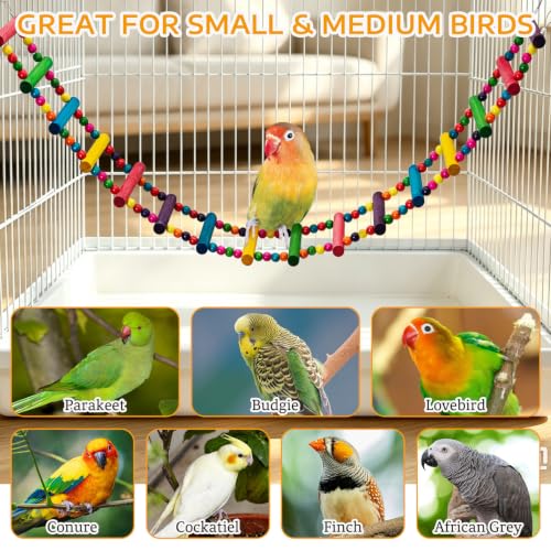 BNOSDM Bird Ladder Bridge Colorful Wooden Parakeet Toys Swing (45.3in) - size: 45in-20Steps-Colorful