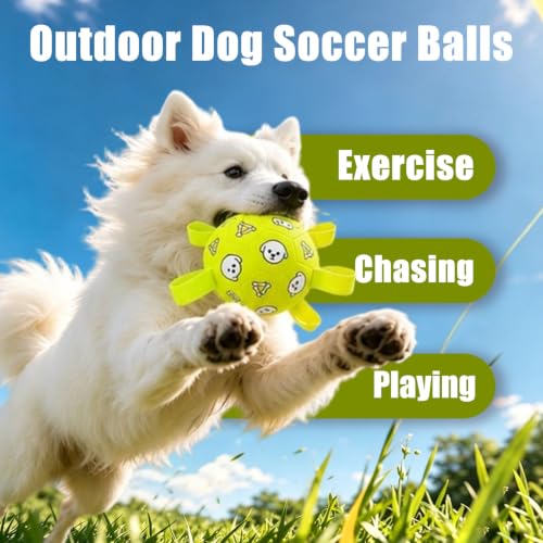 Dog Soccer Ball with Straps, 6 Inch Jolly Ball for Medium Dogs - color: Yellow, size: Medium-6 Inch