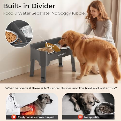 URPOWER Mess Proof Elevated Dog Bowls, Splash Guard Raised Bowl Stand - color: Grey, size: Medium