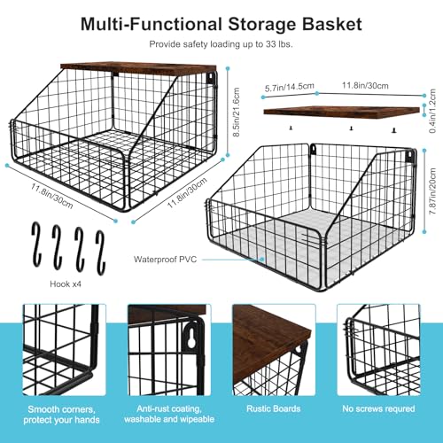MSJGA Laundry Room Shelves, Wall Mounted Storage Basket, 11.8" Wx12 Dx8.5 H - size: 12"D