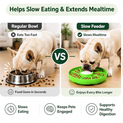 Slow Feeder Dog Bowl Silicone Suction Cup Anti Spill Dogs Cats - color: light green