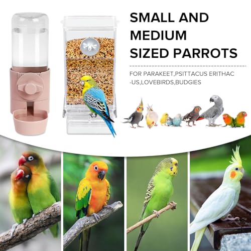 lemtrflo No Mess Bird Feeder Water Dispenser Set, Bird Feeder for Cage - color: pink