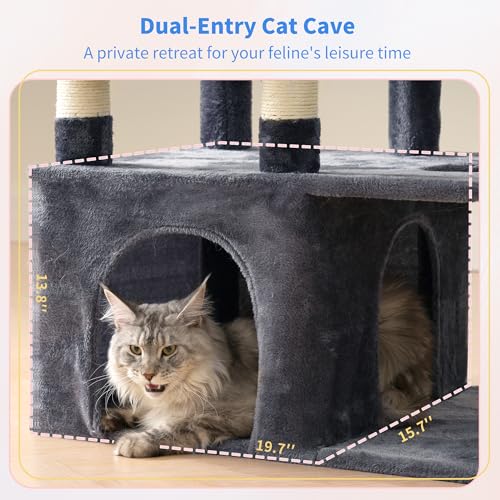 Heybly Cat Tree, 71-Inch Tall Cat Tower for Large Maine Coon Cats HCT037G - color: Smoky Gray, size: XL